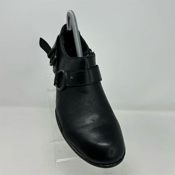 Born Women's Black Leather Western Ankle Booties Size 7.5 Harness Strap Zip - Picture 2 of 14